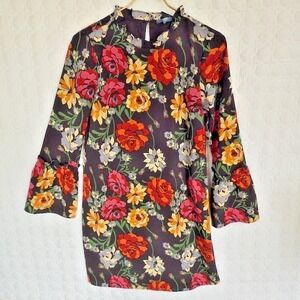 Fleur Bleue French Boutique Floral Dress‎ Women's Sz 2 Bell Sleeves Boho Luxe